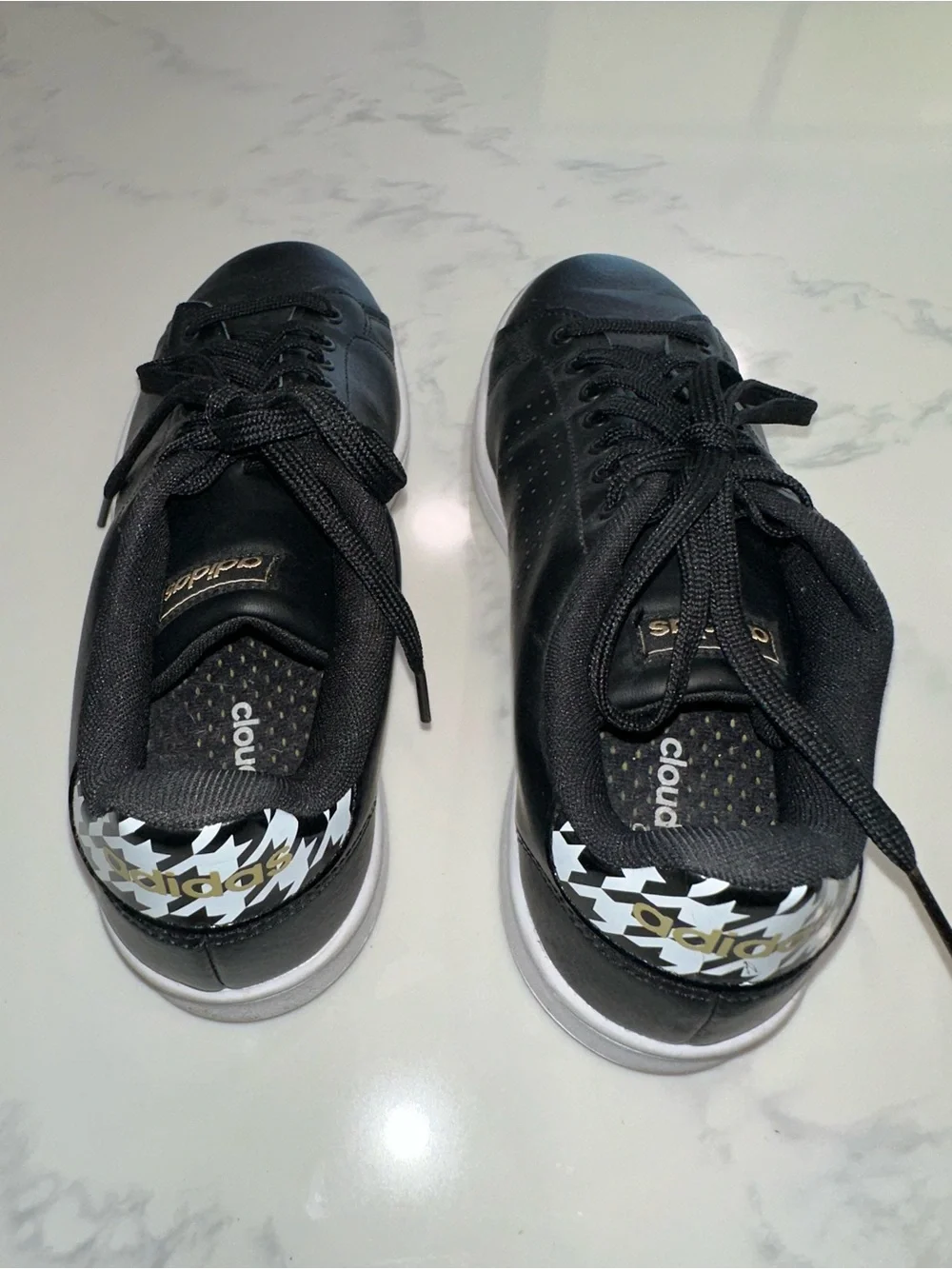 ADIDAS SIZE 9 BLACK HOUNDSTOOTH DETAIL LEATHER CLOUDFOAM SNEAKERS SHOES RUNNERS